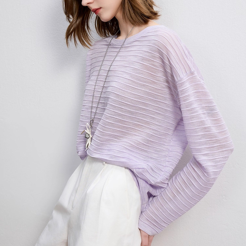 2025 Early Autum New Purple Cut Out Blouse Stripesd Knitwear Knitwear Top Sun Protection Light Women m 2025 Early Autum New Purple Cut Out Blouse Stripesd Knitwear Knitwear Top Sun Protection Light Women m