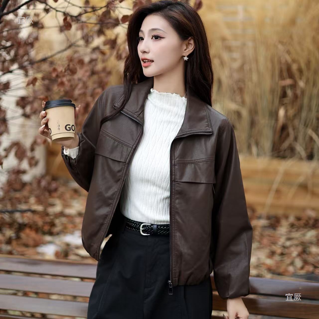 Autumn New Leather Jacket Women's Short Motorcycle Jacket Casual Loose Slim Zipper Leather Jacket