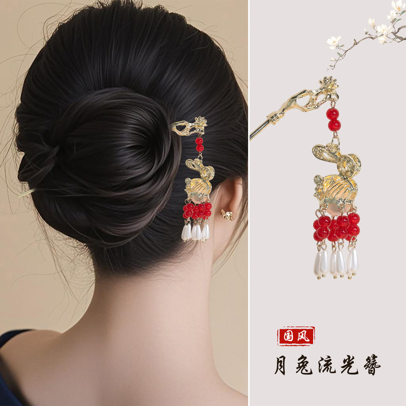 古风发光灯笼发簪玉兔步摇汉服头饰盘发流苏发钗中秋节拍照饰品女|undefined