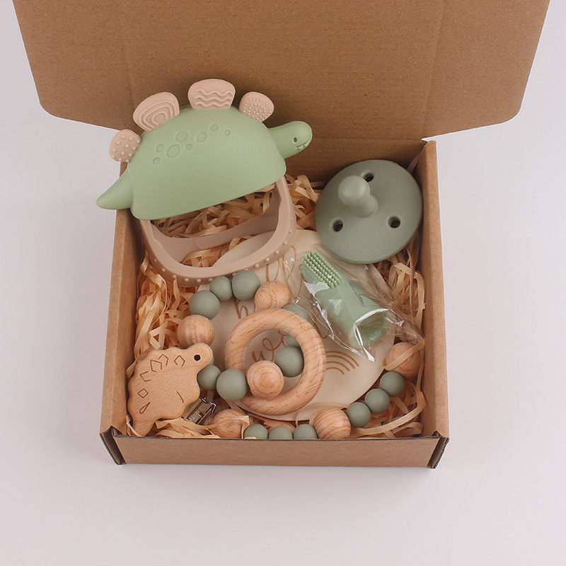 Guantes de mordedor de dinosaurio de silicona para recién nacidos transfronterizos