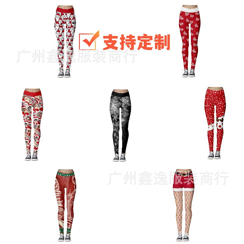 2022 European and American new women's pants Christmas hot milk silk love printed yoga tight fitness underpants