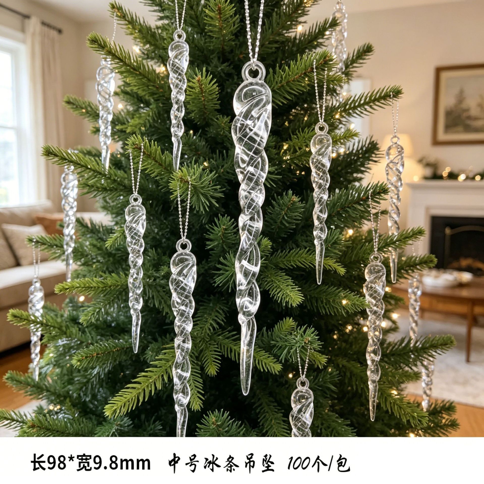 Decoración de Navidad cristal colgante de hielo transparente hielo colgante colgante de columna vertebral de hielo de Navidad colgante de árbol de Navidad