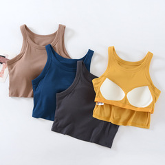 ねじ山と胸のパッド付きの臍のベストの短いタイプの中にブラジャーのカップの一体の小さいガーターの下着の女性の夏の袖なしで底を打ちます。