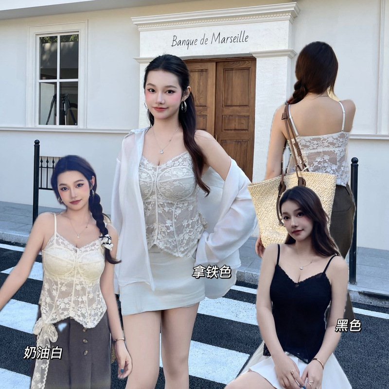 Douyin 6606 # French-Style Fishbone Spring Style Lace Camisole with Chest Pads for Women, Slim Fit and Flattering. Douyin 6606 # French-Style Fishbone Spring Style Lace Camisole with Chest Pads for Women, Slim Fit and Flattering.