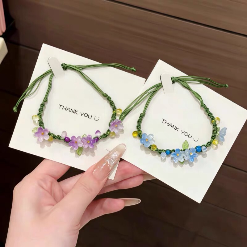 Springtime Blooms, Endless Summer Flower Language, Handmade Woven Bracelet for Women, Forest Style, Unique Gift for Best Friends Springtime Blooms, Endless Summer Flower Language, Handmade Woven Bracelet for Women, Forest Style, Unique Gift for Best Friends