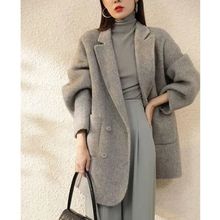 2025秋冬新款复古气质时尚西装韩版宽松毛呢显瘦中长款呢大衣外套