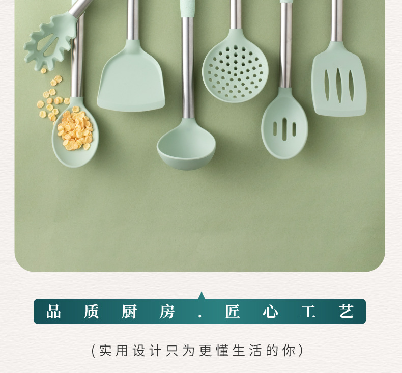 Silikon mutfak eşyaları 7 parçalı set pişirme spatulası mutfak eşyaları silikon tencere spatula çorba kaşığı pişirme yapışmaz mutfak eşyaları seti