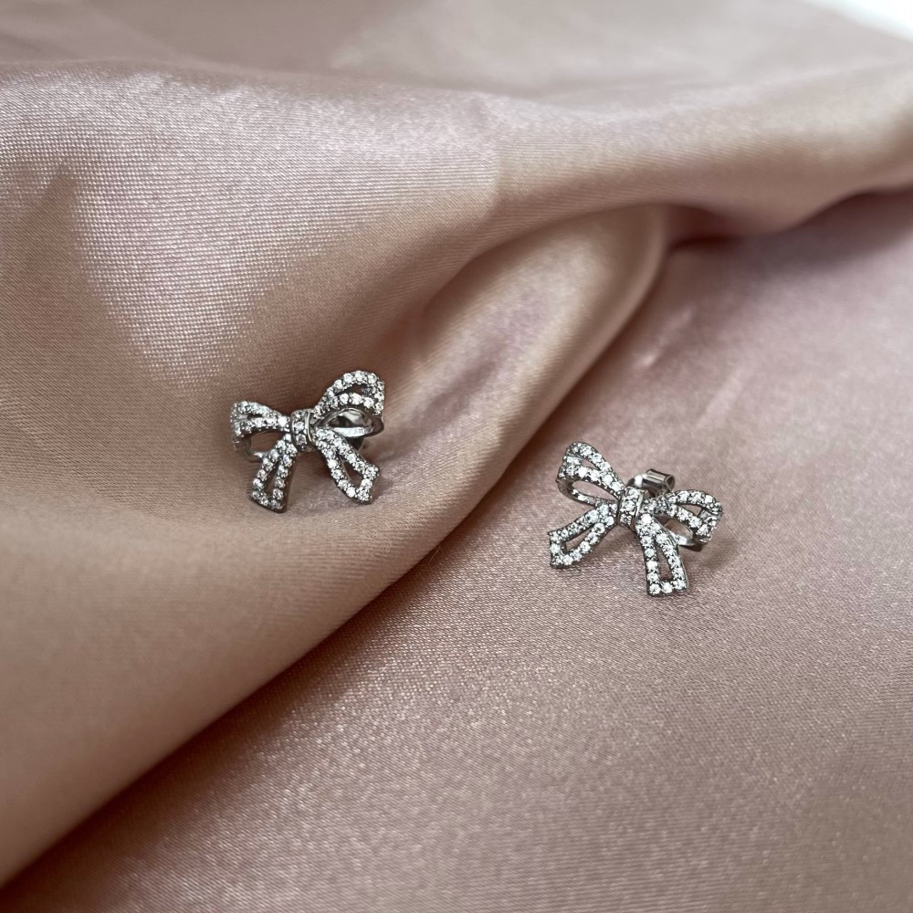 4g Weight Zircon Inlay Material Earrings, Necklace Classification Earrings + Necklace Quantity Holiday, Daily Occasion 925 Sterling Silver Material Bow Knot Pattern Women's Gender Plating, Inlay Design Elegant, Streetwear Style 925 Sterling Silver Zircon Plating Inlay Bow Knot Earrings Necklace 8