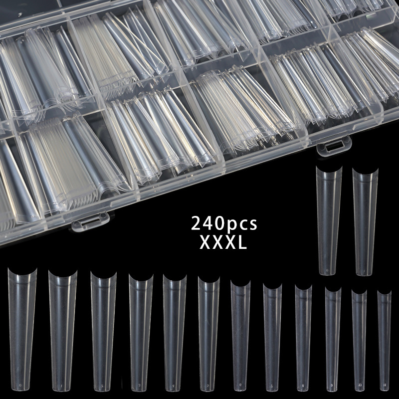 Uñas francesas europeas y americanas uñas largas de mezclilla uñas falsas 240 piezas en caja transparente pegatinas completas desgaste extendido uñas práctica
