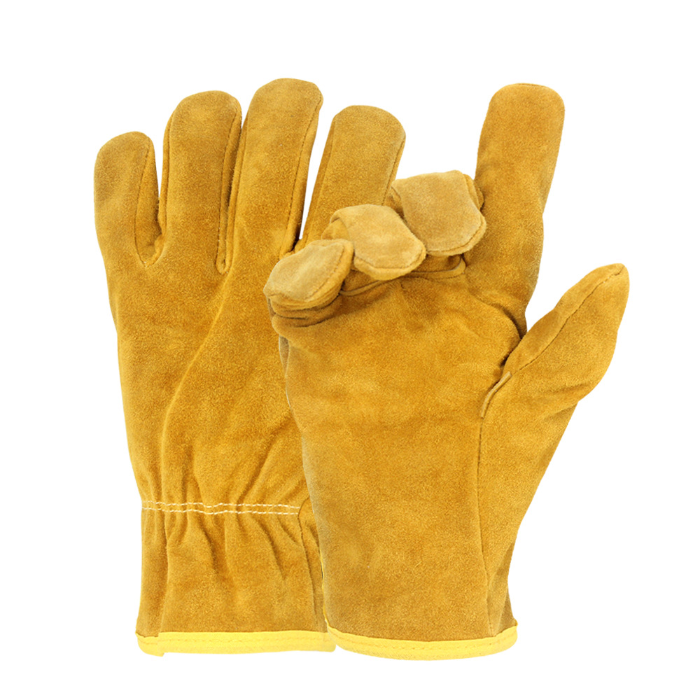外贸牛二层皮短款电焊手套耐磨耐高温搬运工作手套劳保手套批发