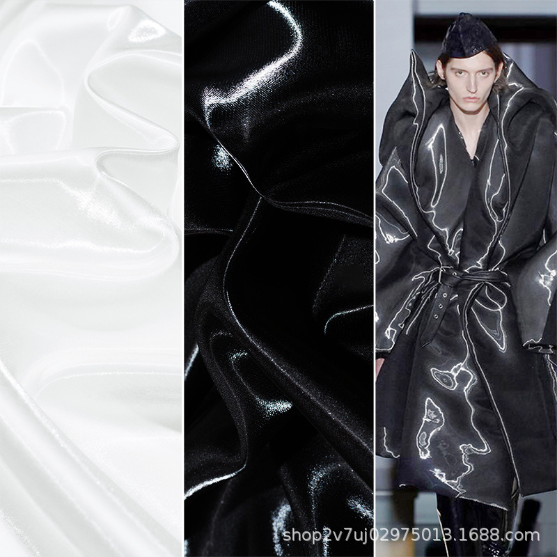 Super Bright Liquid Reflective Crystal Satin Fabric Silk Smooth Dress Pants Down Jacket Suit Trenchcoat Designer Fabric