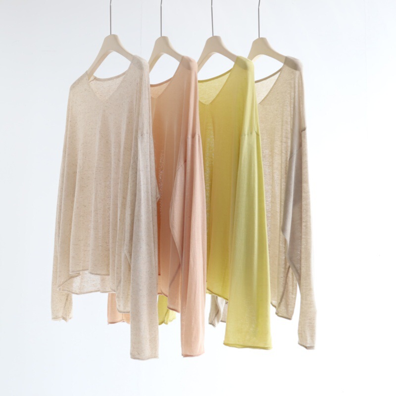 Tianshuang Linen 14-Gauge V-Neck Long-Sleeve Drop-Shoulder Loose Casual Lazy Knit Cardigan Spring and Summer Sun Protection Air-Conditioning Shirt Tianshuang Linen 14-Gauge V-Neck Long-Sleeve Drop-Shoulder Loose Casual Lazy Knit Cardigan Spring and Summer Sun Protection Air-Conditioning Shirt