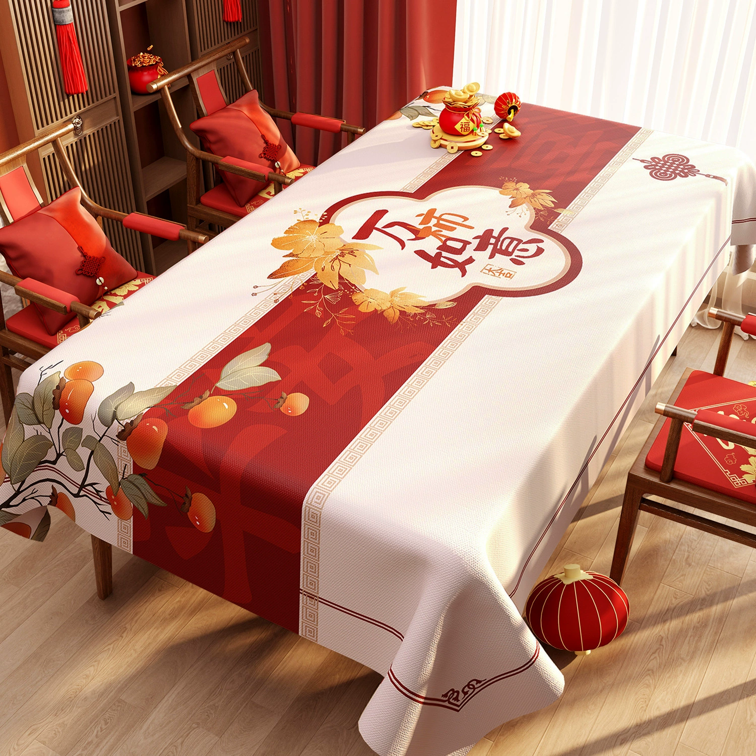 New Chinese New Year red festive atmosphere PVC waterproof and oil-proof tablecloth Spring Festival blessing Chinese coffee table tablecloth