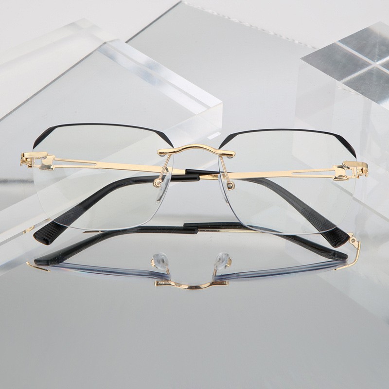 Nueva moda de negocios anti-luz azul gafas de edad media y vieja retro ultraligera sin marco de corte de alta definición gafas de edad