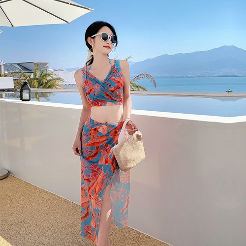 2025 Women's Fairy-like Bikini Set Bikini Separate Three-Piece Set Conservative Slimming Belly Covering Sexy Hot Spring Swimwear