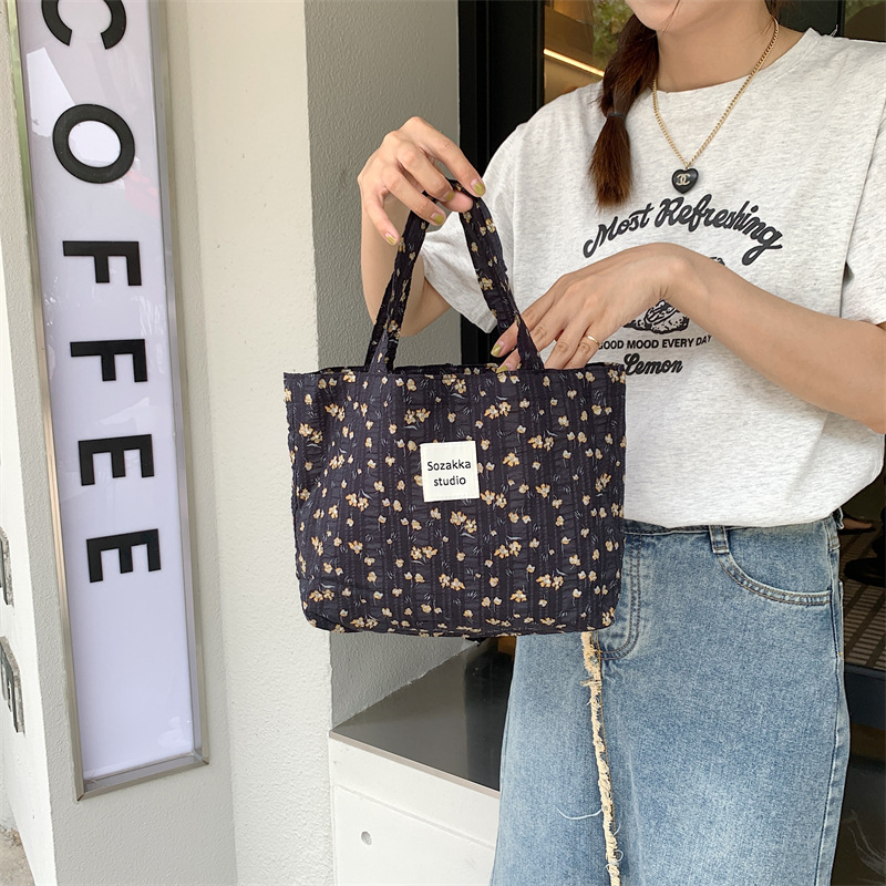 36251 Vintage floral canvas cosmetic bag, large-capacity handbag, women's single-shoulder crossbody bag, tote bag, underarm bag undefined