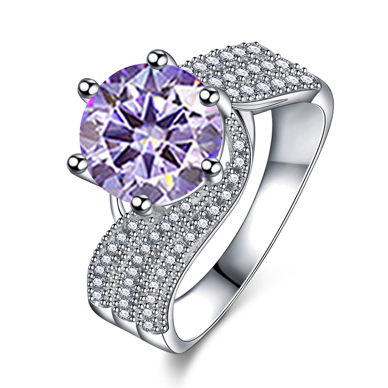 Anillo de diamante de diamante de plata esterlina 925 5 quilates, anillo de regalo de cumpleaños para la novia.