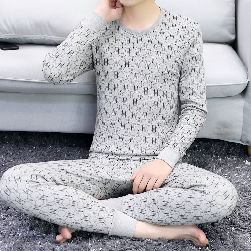 남성용 면 가을 옷과 긴 바지 세트, 얇은 면 소재의 이너 가을 옷과 바지, 남성용 중년의 몸에 꼭 맞는 보온 속옷 세트