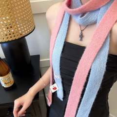 韩国高级感纯色小细窄y2k围巾女时髦凹造型辣妹针织围脖设计师款