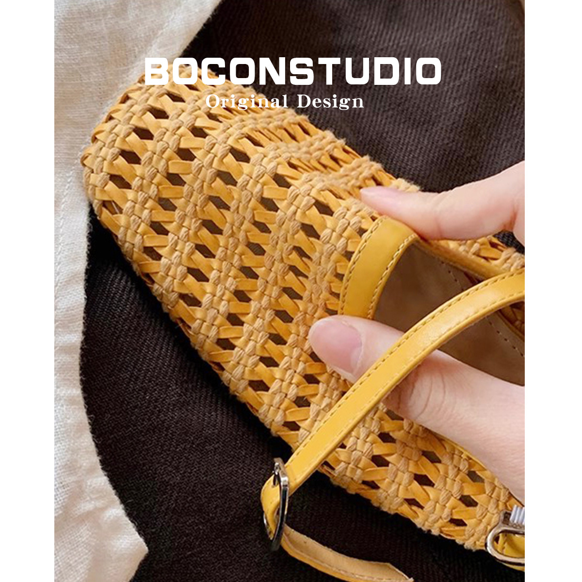 Retro woven mule made of sheepskin leather