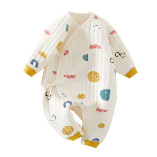 Baby clothes, newborn clothes, spring and autumn, three-layer warm pure cotton, long-sleeved, one-piece, crawling clothes, baby clothes, infant clothes