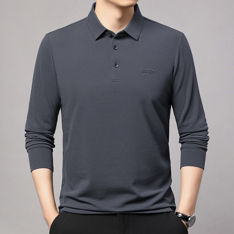 2025 Autumn and Winter Middle-Aged Dad Business Casual Sheep Wool Polo Shirt Men's Long-Sleeved Lapel Accessible Luxury Warm Top