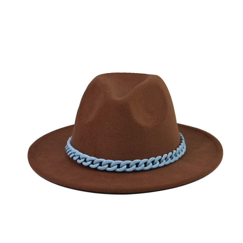 Comercio exterior transfronterizo engrosado padre-hijo Four Seasons Cadena naranja sombrero de lana cadena sombrero de fieltro de ala grande sombrero de copa plana