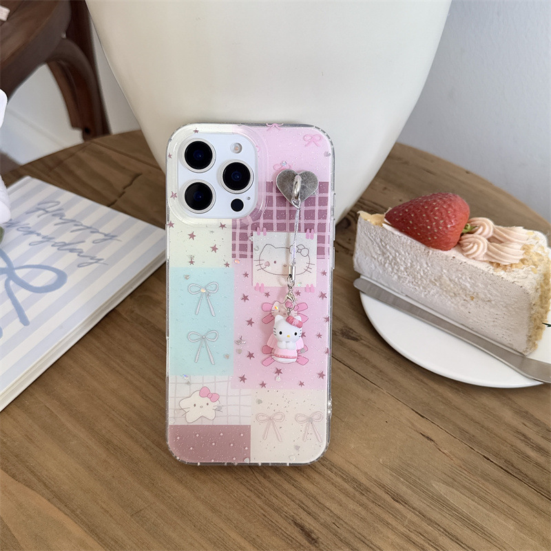 Niña costura ins kt conejo para 15ProMax Apple 16 funda para teléfono iPhone 13/14 colgante 16PM