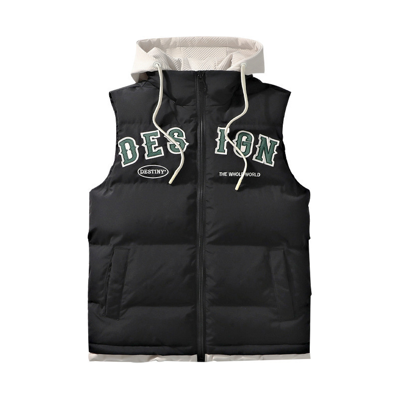 Otoño y invierno explosivo chaleco con capuz hombre suelto algodón calentamiento grueso impermeable hombro chaleco de algodón chaqueta hombre