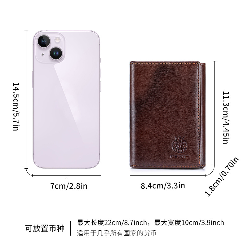 Ví nam ngắn da thật cổ điển chống trộm RFID — Màu nâu, màu đen, Ngựa điên màu nâu