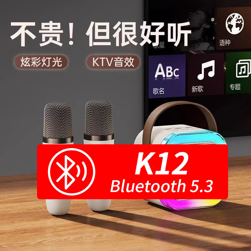 跨境外贸亚马逊K12蓝牙无线K歌音箱小音响带话筒麦克风儿童卡拉OK