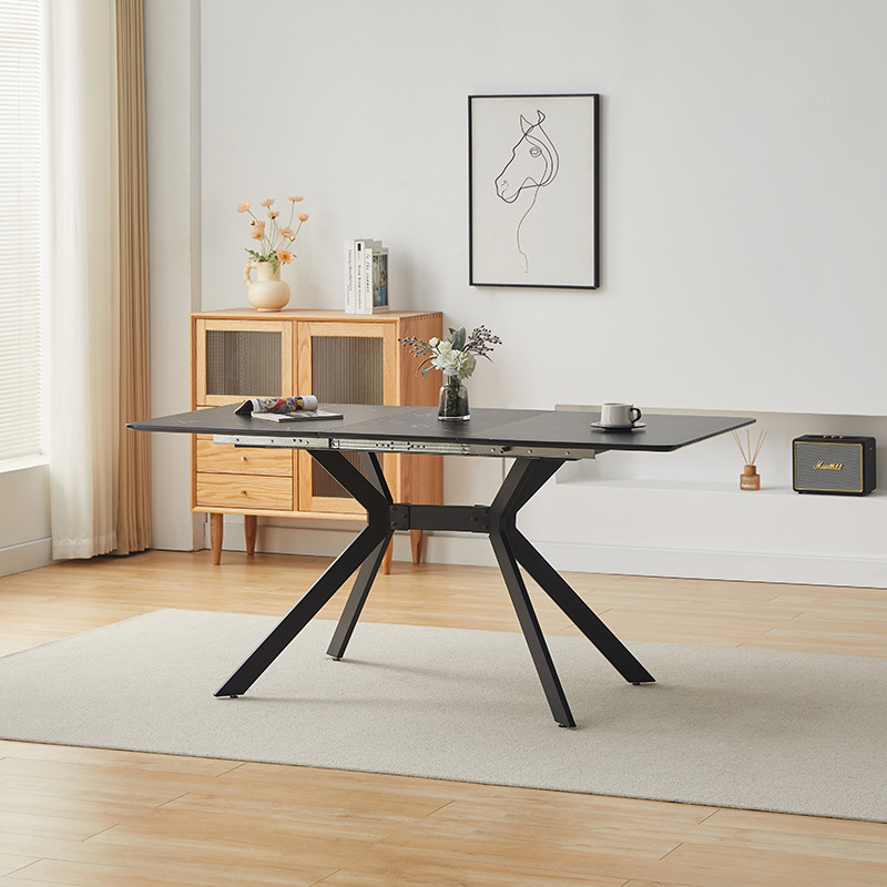 Mesa de comedor de madera sólida, mesa de negociación plegable retráctil, mesa de comedor de MDF pulverizada moderna y minimalista