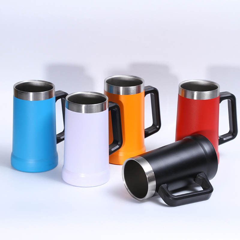 Transfronterizo 24oz taza de vacío de acero inoxidable taza de cerveza de vacío de doble capa con mango taza de coche portátil al aire libre