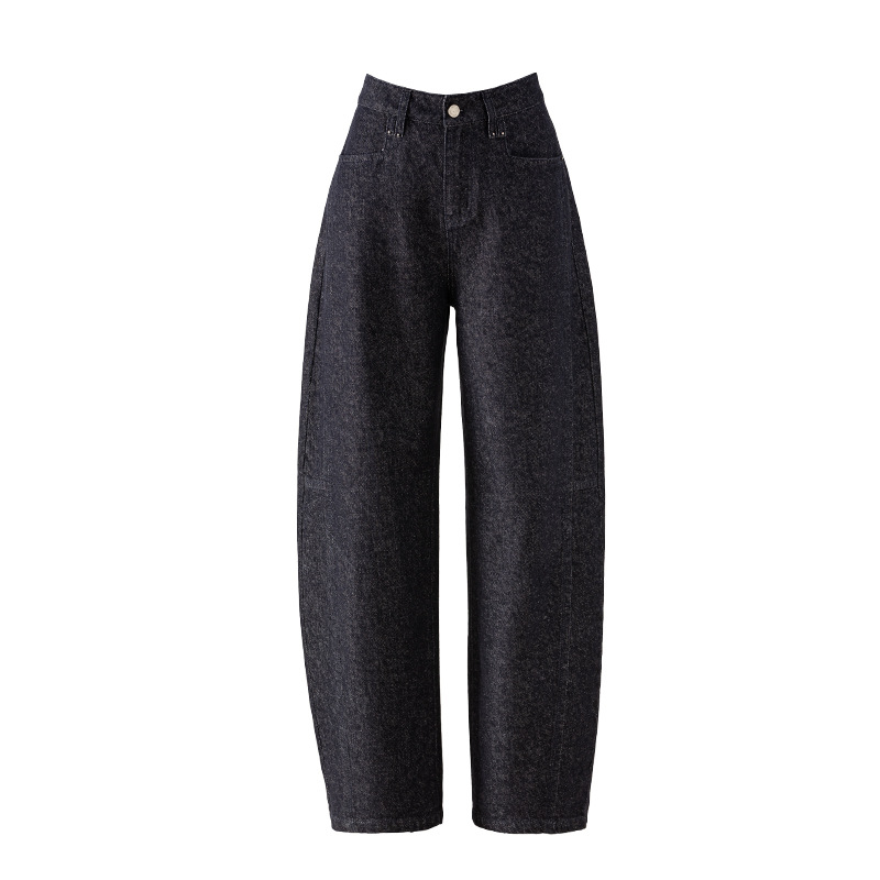 Quần jean ống rộng hình kén cotton-lan màu xanh cổ điển nữ phiên bản hẹp — màu xanh denim