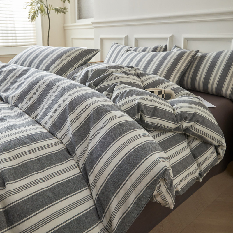 Nuevo estilo nórdico cama de algodón puro traje de cuatro piezas sábanas de algodón lavado de algodón edredón conjunto de dormitorio de tres piezas 2025 nuevo