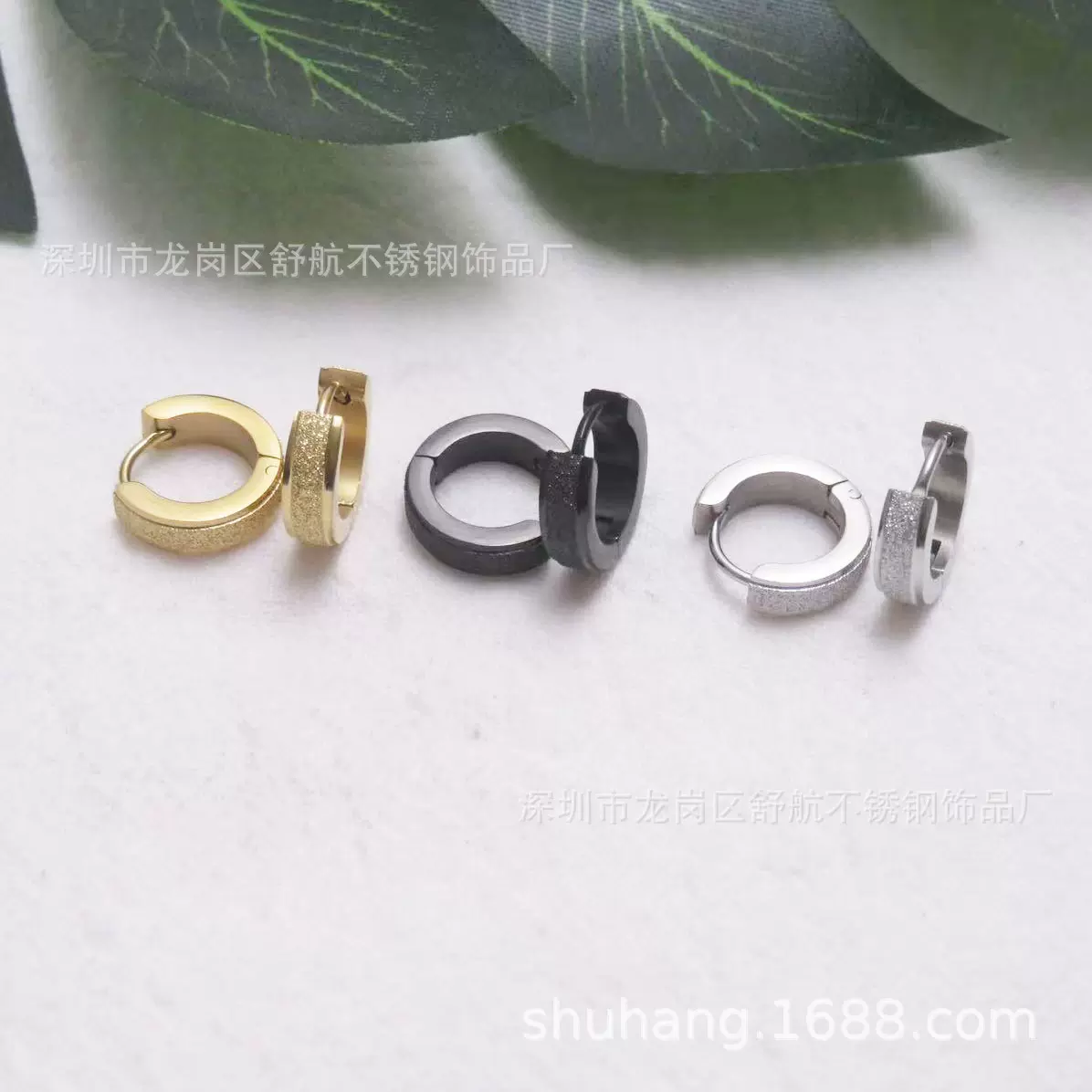 台阶压沙磨砂钛钢耳扣不锈钢耳环男女韩ins风耳圈防过敏饰品耳饰