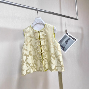 Mulberry Silk Jacquard Vest Double-Sided Design Zen Retro New Chinese Style Round Neck Button-Down Vest for Women