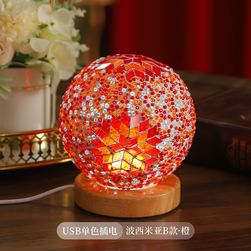 Mosaico transfronterizo luz de noche barroco romance y libertad Bohemia luz de noche creativa lámpara de mesa decorativa de vidrio