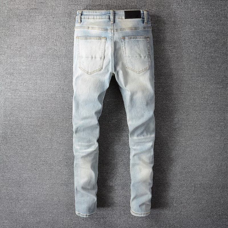 Härekleeder 2024 Stretchjeans Hären Summer Dënn Modell Lächer Broderie Slim Fit Hellfaarweg villfälteg laang Hosen_voghion.com