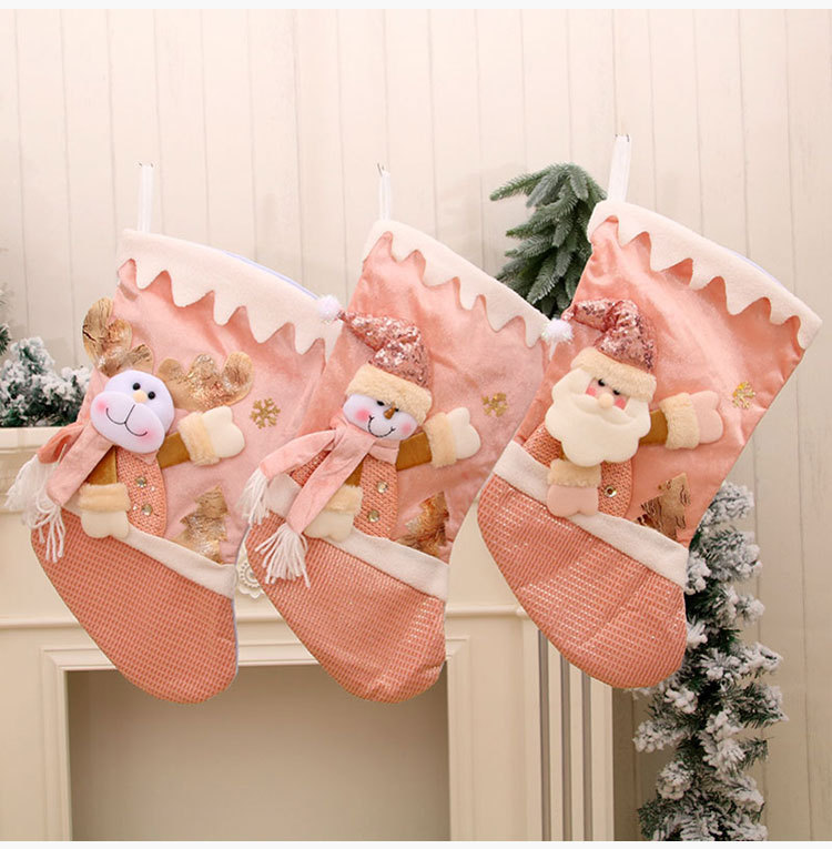 Cartoon New Pink Large Christmas Santa Stocking Wholesale Nihaojewelry display picture 5