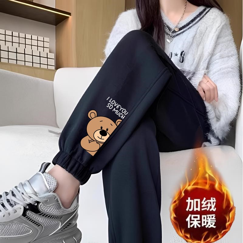 알파벳 곰 레깅스 블랙 팬츠 플러스 벨벳