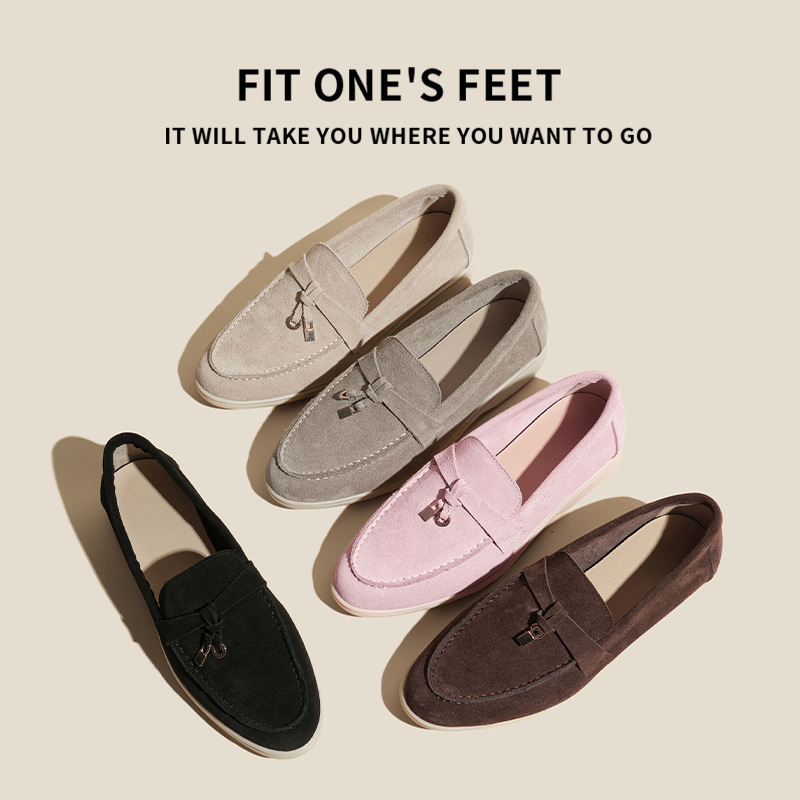 Foreign Trade Lp Loafers Slip-On Lazy Shoes British Style Retro Small Leather Shoes Beanie Shoes Large Size Flats Shoes for Women