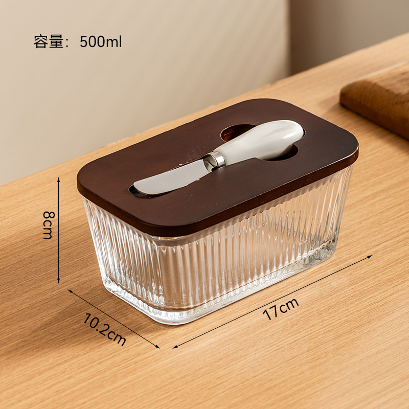 Transfronterizo Amazon nueva cubierta de vidrio queso mantequilla queso pastel caja de postre plato de mantequilla nórdica con cuchillo