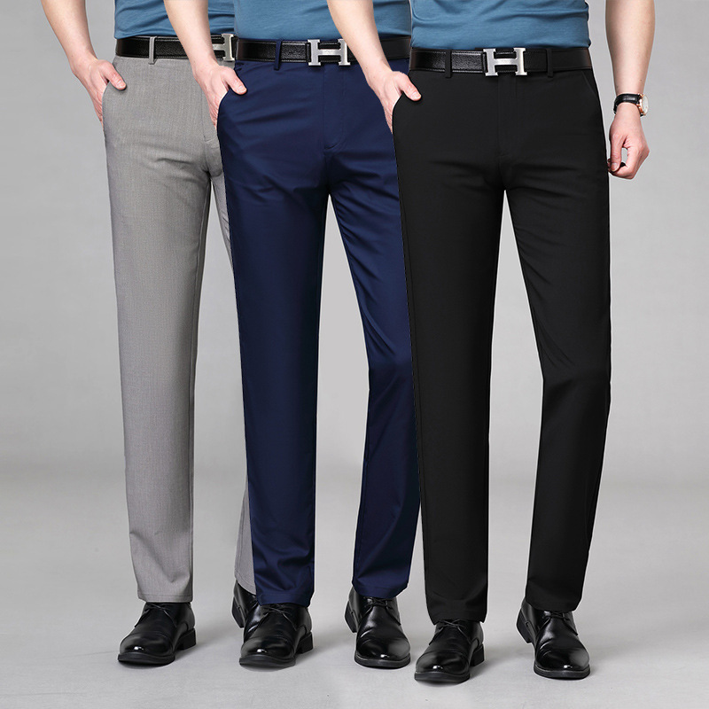 High-End Summer New Style Middle-Aged Men's Straight Slim Fashion Long Pants Business Wrinkle-Free Thin Casual Pants High-End Summer New Style Middle-Aged Men's Straight Slim Fashion Long Pants Business Wrinkle-Free Thin Casual Pants