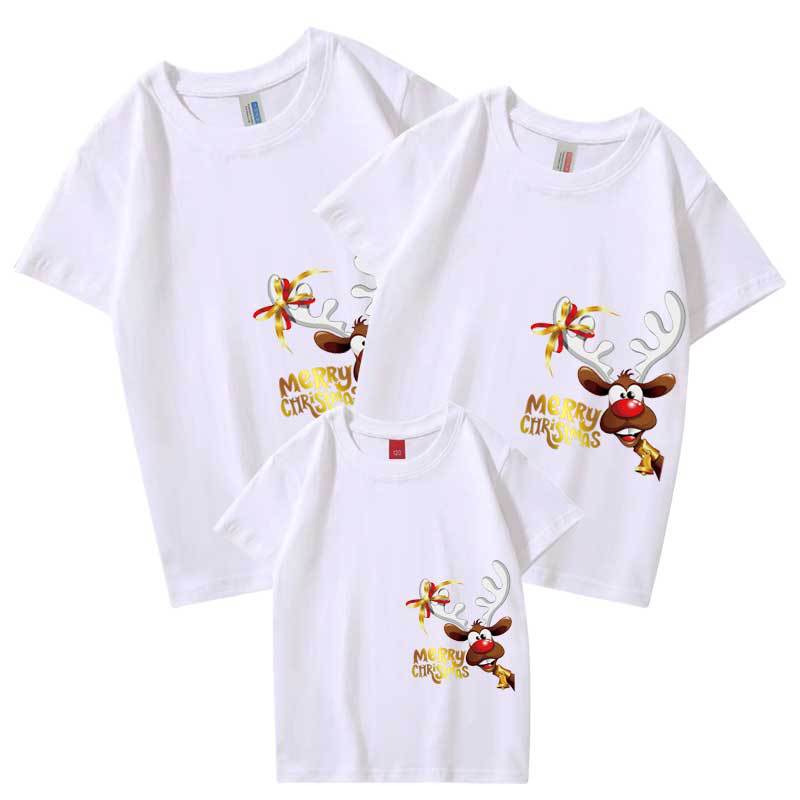 2024 nueva navidad padre-hijo camiseta de manga corta niño mameluco familia cuatro ciervos cabeza ropa de actividad del día de año nuevo