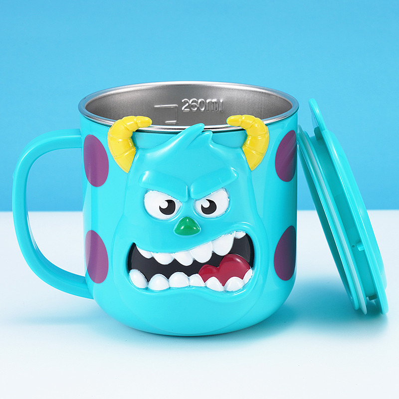 Taza de acero inoxidable para niños de Disney Taza de agua para niños Taza de agua para bebés Taza de leche casera anticaídas Set de cubiertos para bebés