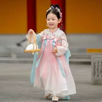 Летнее платье в китайском стиле Hanfu для девочек, новое платье в древнем стиле, костюм Тан для маленьких девочек, платье принцессы для малышей