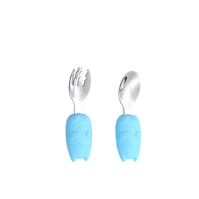 Bebé tenedor cuchara traje de aprender a comer entrenamiento mango corto 316 cuchara de acero inoxidable bebé comiendo comida complementaria niños vajilla fácil de sostener