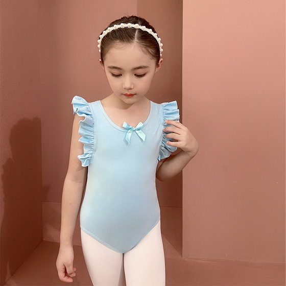 Children's Dance Clothing Summer Auricularia Edge Blue Pure Cotton Girls' Practice Clothing Children's Grade Examination Chinese Dance Practice Dress