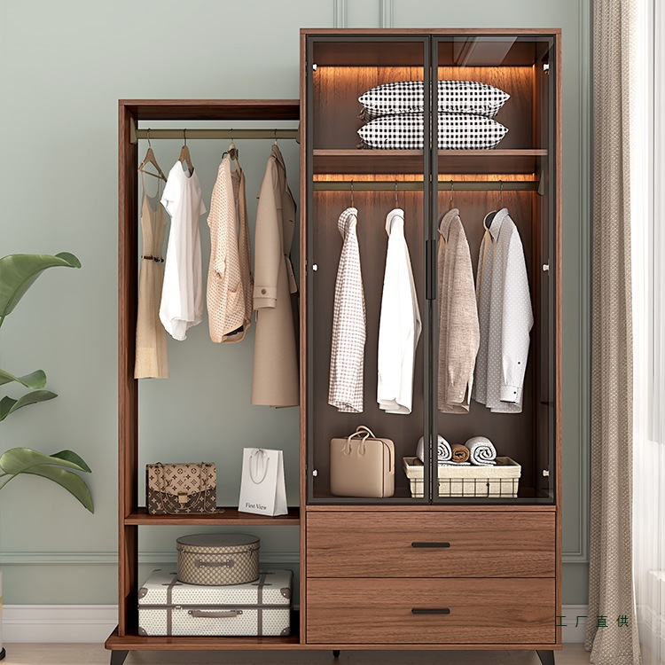 Medieval Style Wardrobe Home Bedroom Hanging Wardrobe Floor-Standing Coat Rack Small Apartment Wardrobe Storage Locker 7A27